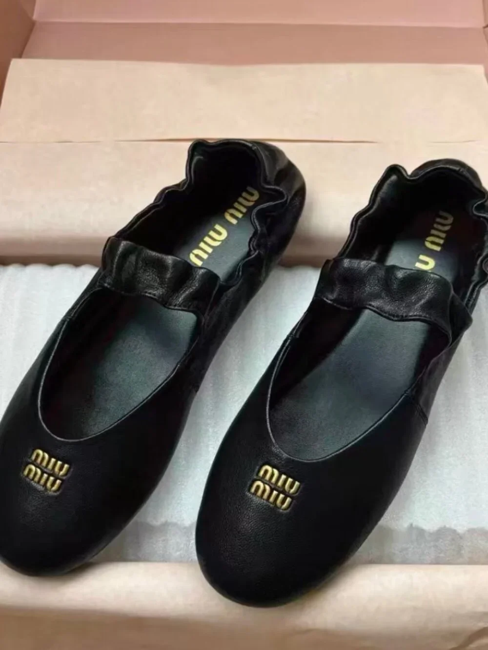 Miu Miu Ruffle Collar Leather Mary Jane Ballerinas